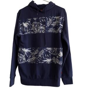 Men’s blue hoodie with Hawaiian design sz M Asphalt